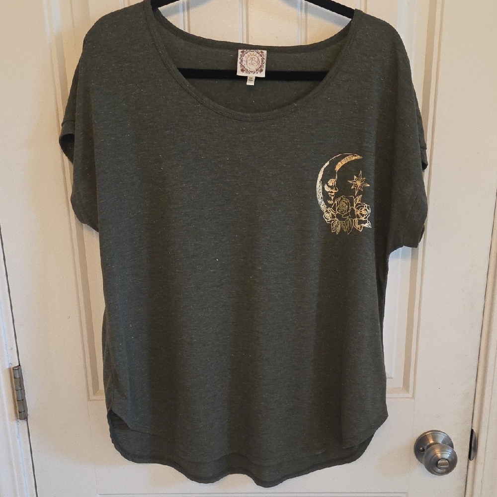 Moon & Roses Gold Foil Graphic Olive Green Tee - Picture 4 of 8